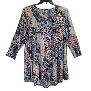 Emerald Women's Blue and Red Animal Print Tunic Top Size 3X